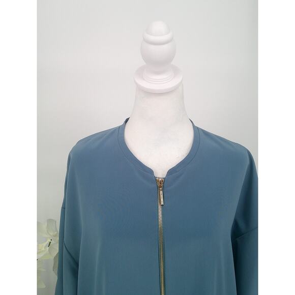 Halston Womens Dusk Blue Oversized Relaxed Full Zip Classic Basic Blouse Medium - Picture 2 of 7